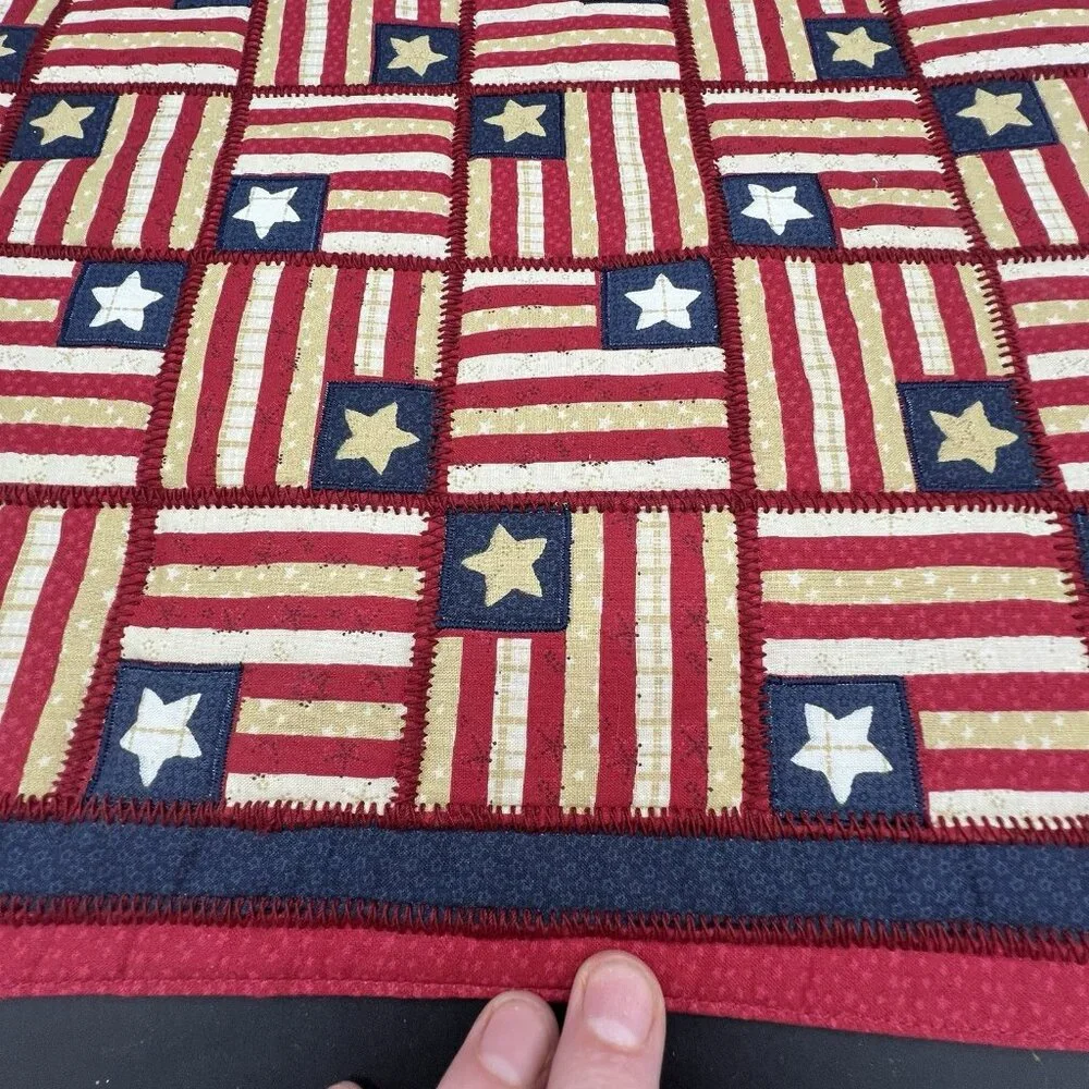 Patriotic Flag Stars Tapestry Placemat Stitched Patch Buttons ~ Set of 4 Holiday